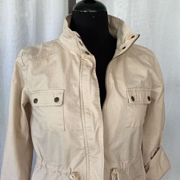 Blu Pepper Tan Utility Zip Jacket Crochet Back Women’s Small - Picture 3 of 8